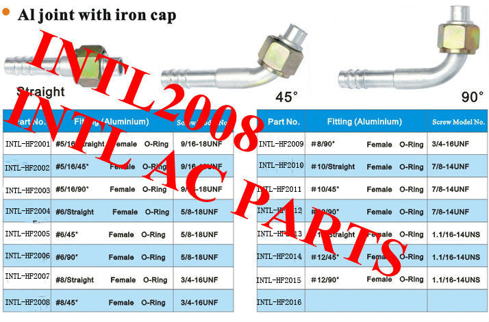 Auto air conditioner Aluminum 5/16" Straight (180 degree) Female O-ring Barb Hose fitting with iron cap
