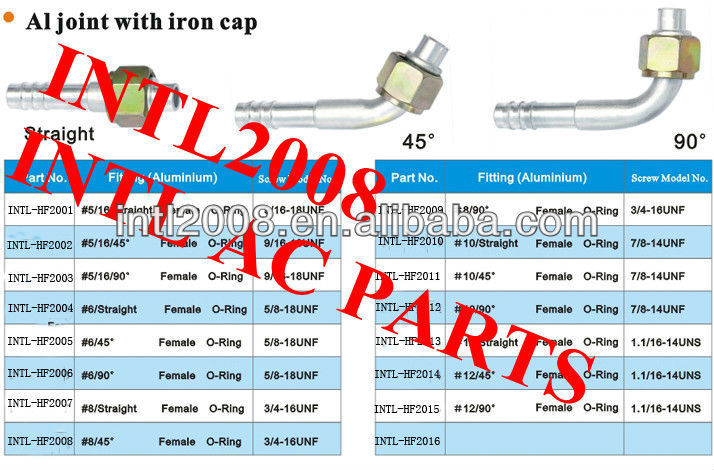 Auto AC Barb hose Fitting crimp on fitting hose connector for auto air conditioner #5 straight female R12 O-ring
