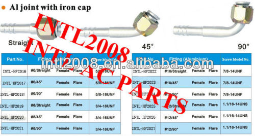 female flare standard Oring Hose/ coupling Barb Fittings with aluminum jacket iron cap