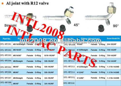 #6 90 degree female oring barb hose fitting /connector/coupling with Al joint R12 value