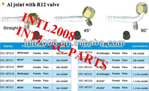 #6 45 degree female flare beadlock hose fitting /connector/coupling with Al joint R12 value