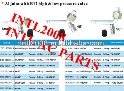 #12 straight female oring barb hose fitting /connector/coupling with Al joint R12 value
