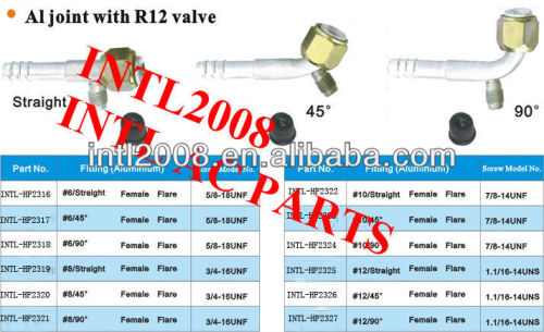 #6 90 degree female flare barb hose fitting /connector/coupling with Al joint R12 value