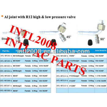 female oring barb hose fitting /connector/coupling with Al joint R12 high and low pressure value