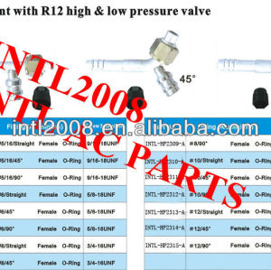 Car air conditioning hose barb fitting hose connector with R12 service port female O-Ring #5 straight
