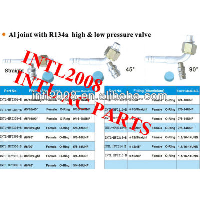 female oring barb hose fitting /connector/coupling with Al joint R134a high and low pressure value