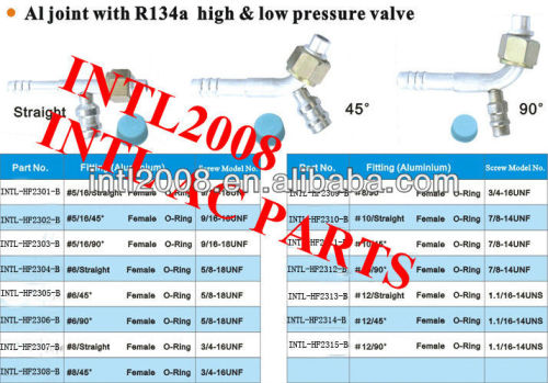 female oring barb hose fitting /connector/coupling with Al joint R134a high and low pressure value