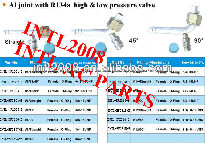 female oring barb hose fitting /connector/coupling with Al joint R134a high and low pressure value for wholesale and retail