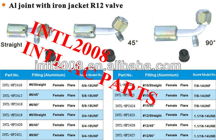 female flare beadlock hose fitting /connector/coupling with Al joint Iron Jacket R12 value for wholesale and retail