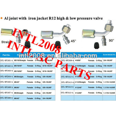 female oring beadlock hose fitting /connector/coupling with Al joint Iron Jacket R12 high and low pressure value