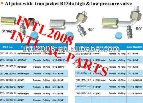 female oring beadlock hose fitting /connector/coupling with Al joint Iron Jacket R134a high and low pressure value