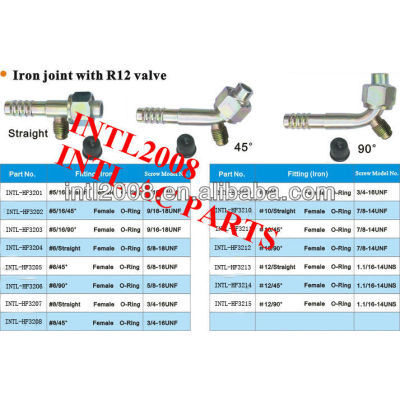 female O-ring hose fitting /connector/coupling with Iron Joint R12 valve