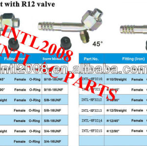 female O-ring hose fitting /connector/coupling with Iron Joint R12 valve