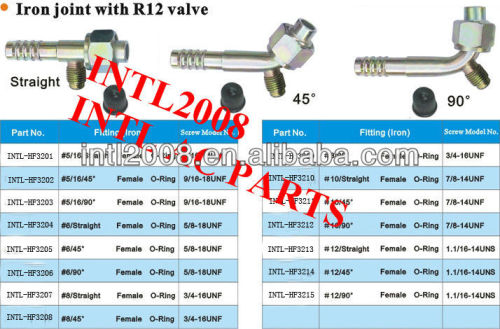 female O-ring hose fitting /connector/coupling with Iron Joint R12 valve