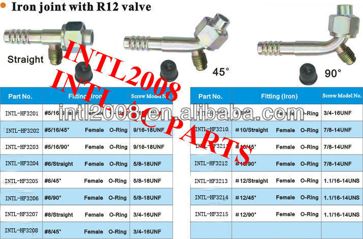 female O-ring hose fitting /connector/coupling with Iron Joint R12 valve for wholesale and retail