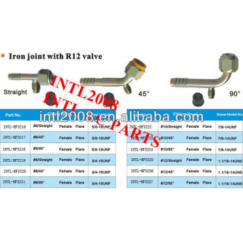 female flare hose fitting /connector/coupling with Iron Joint R12 valve