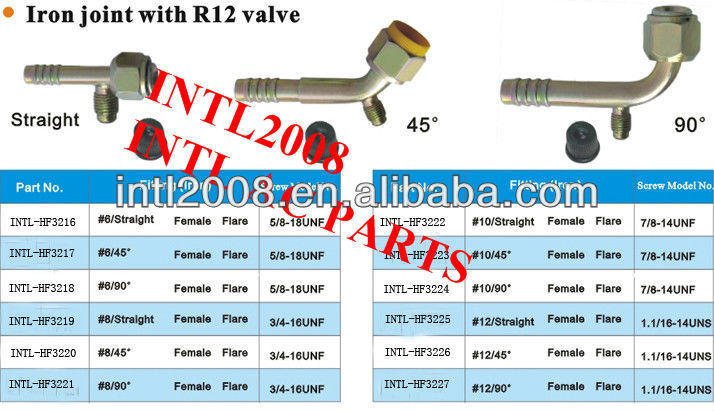 female flare hose fitting /connector/coupling with Iron Joint R12 valve for wholesale and retail