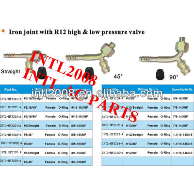 female Oring hose fitting /connector/coupling with Iron Joint R12 high and low pressure valve
