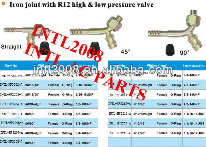 auto air conditioning hose barb fitting hose connector with R12 Service port female o-ring #8 90 degree