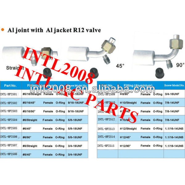 INTL-HF2503 female oring beadlock hose fitting /connector/coupling with Al joint AL Jacket R12 high and low pressure value
