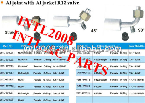 INTL-HF2503 female oring beadlock hose fitting /connector/coupling with Al joint AL Jacket R12 high and low pressure value