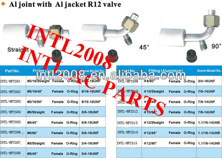 female oring beadlock hose fitting /connector/coupling with Al joint AL Jacket R12 high and low pressure value