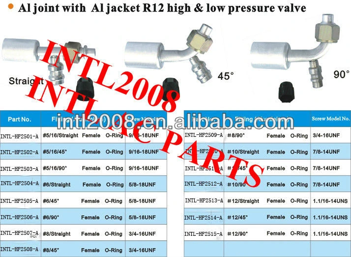 China universal aluminum auto air conditioning beadlock hose fitting with R12 service port #8 straight female o-ring