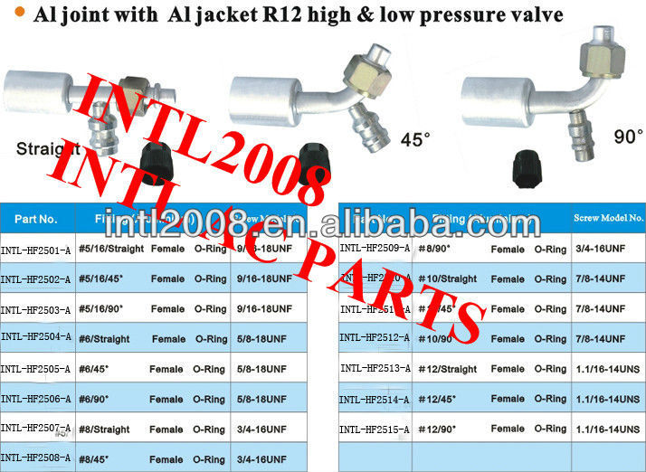 female oring beadlock hose fitting /connector/coupling with Al joint AL Jacket R12 high and low pressure value