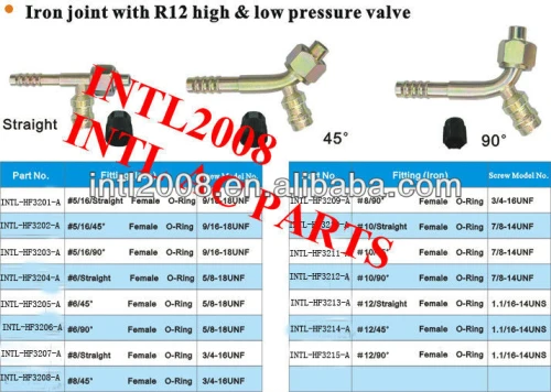 auto air conditioning hose barb fitting hose connector with R12 Service port female o-ring #8 90 degree