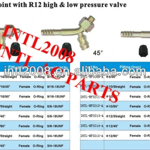 car air conditioning hose barb fitting hose connector with R12 service port female #10 straight O-ring