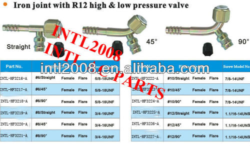 female flare hose fitting /connector/coupling with Iron Joint R12 high and low pressure valve for wholesale and retail