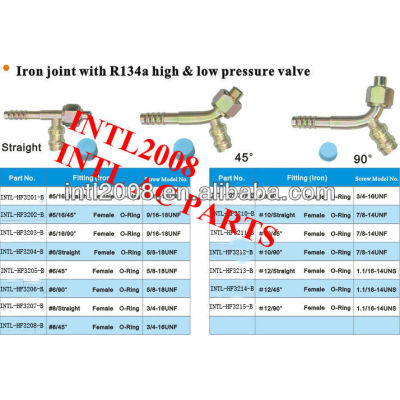female Oring hose fitting /connector/coupling with Iron Joint R134a high and low pressure valve
