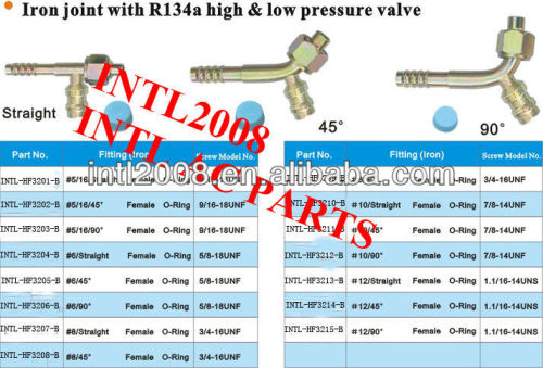 female Oring hose fitting /connector/coupling with Iron Joint R134a high and low pressure valve