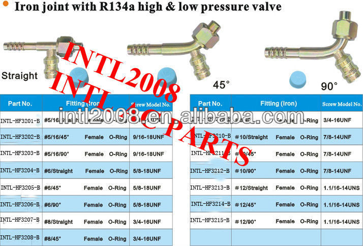 female Oring hose fitting /connector/coupling with Iron Joint R134a high and low pressure valve for wholesale and retail