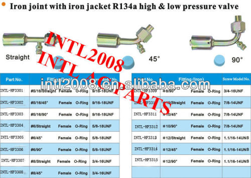 auto air conditioning hose fitting Female Oring hose fitting /connector/coupling with iron joint iron Jacket R134a Valve
