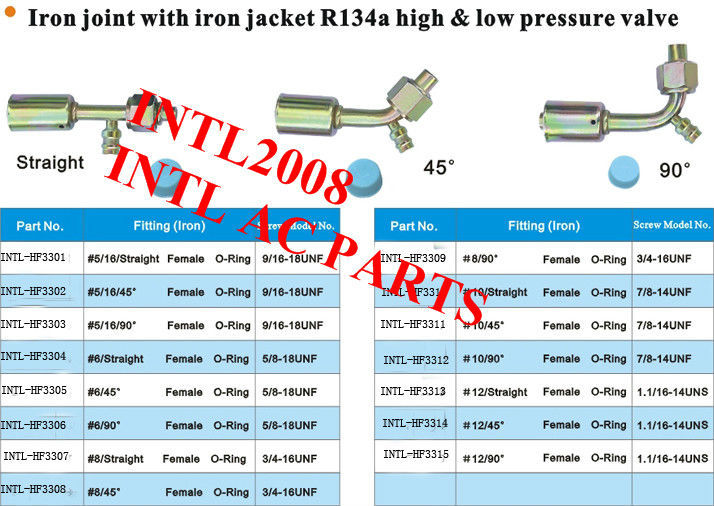 auto air conditioning hose fitting Female Oring hose fitting /connector/coupling with iron joint iron Jacket R134a Valve