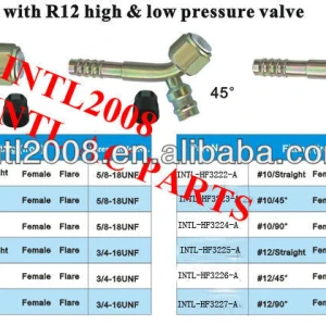 Female #12 straight auto air conditioning hose barb fitting hose connector with R12 service port