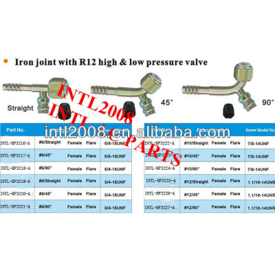 Auto air conditioning hose barb fitting hose fitting with R12 service port female #10 90 degree