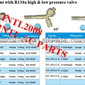 iron auto air conditioning hose barb fitting crimp on fitting with R134a service port female #12 45 degree