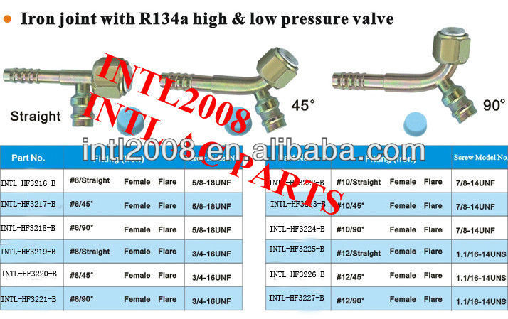 Auto AC bead lock hose fitting pipe fitting tube female flare hose fitting with Iron Joint R134a high and low pressure valve