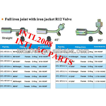 universal air conditioning iron beadlock hose fitting AC beadlock fitting crimp on fitting #5 45 degree with R12 service port