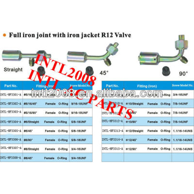 universal air conditioning iron beadlock hose fitting AC beadlock fitting crimp on fitting #5 45 degree with R12 service port