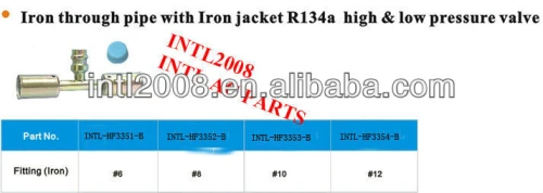 auto air conditioning hose fitting ac pipe fitting auto through pipe hose fitting with iron Jacket R134a Valve