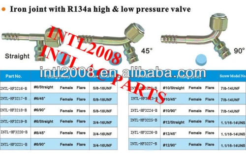 female flare hose fitting /connector/coupling with Iron Joint R134a high and low pressure valve