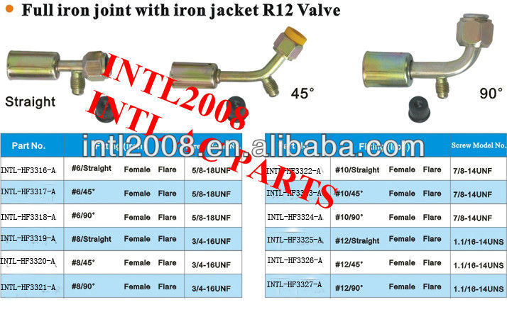 Auto AC bead lock hose fitting pipe fitting tube fitting ac female FLARE hose fitting with full Iron Joint iron Jonint R12 Valve