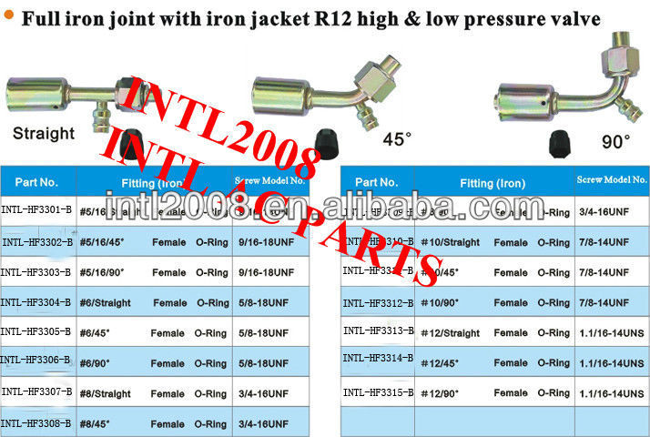 auto air conditioning female Oring hose fitting /connector/coupling with full Iron joint iron Jacket R12 Valve
