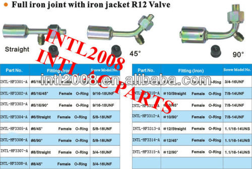 Auto AC bead lock hose fitting pipe fitting tube fitting ac female Oring hose fitting with full Iron Joint iron Jonint R12 Valve