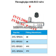 auto air condition fitting ac pipe fitting auto through pipe hose fitting with R12 Valve