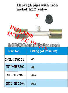 auto air condition fitting ac pipe fitting through pipe hose fitting with Iron jacket R12 Valve for wholesale and retail