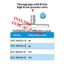 auto air condition fitting ac pipe fitting through pipe hose with R134a high and low pressure Valve
